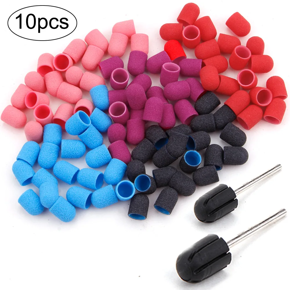 

10 шт., шлифовальные колпачки для ногтей, шлифовальные ленты для дизайна ногтей Plactis, электрические маникюрные педикюрные керамические сверла для ногтей с резиновыми инструментами для ногтей