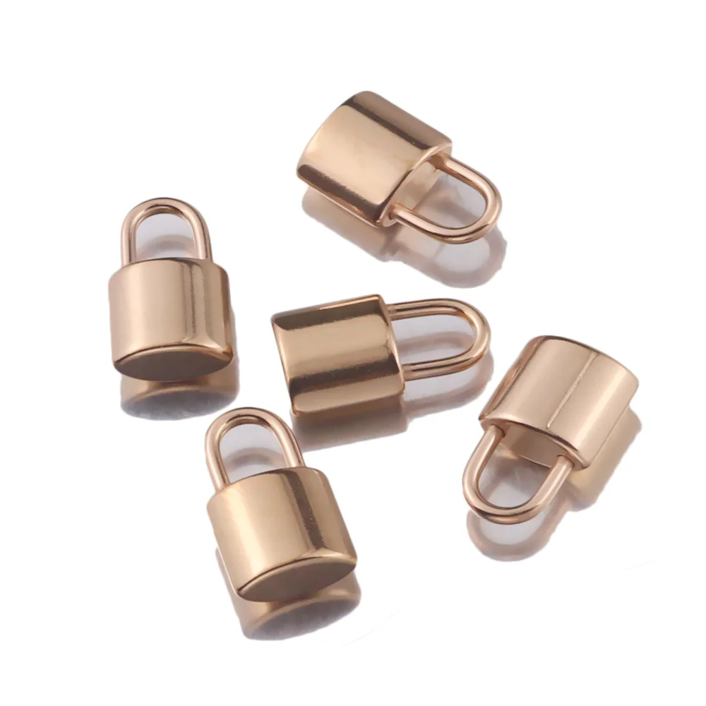 5Pcs Stainless Steel Plated Rose Gold Pad Lock Pendant Floating Charms Diy Necklace Bracelet Jewelry Earring Making Wholesale