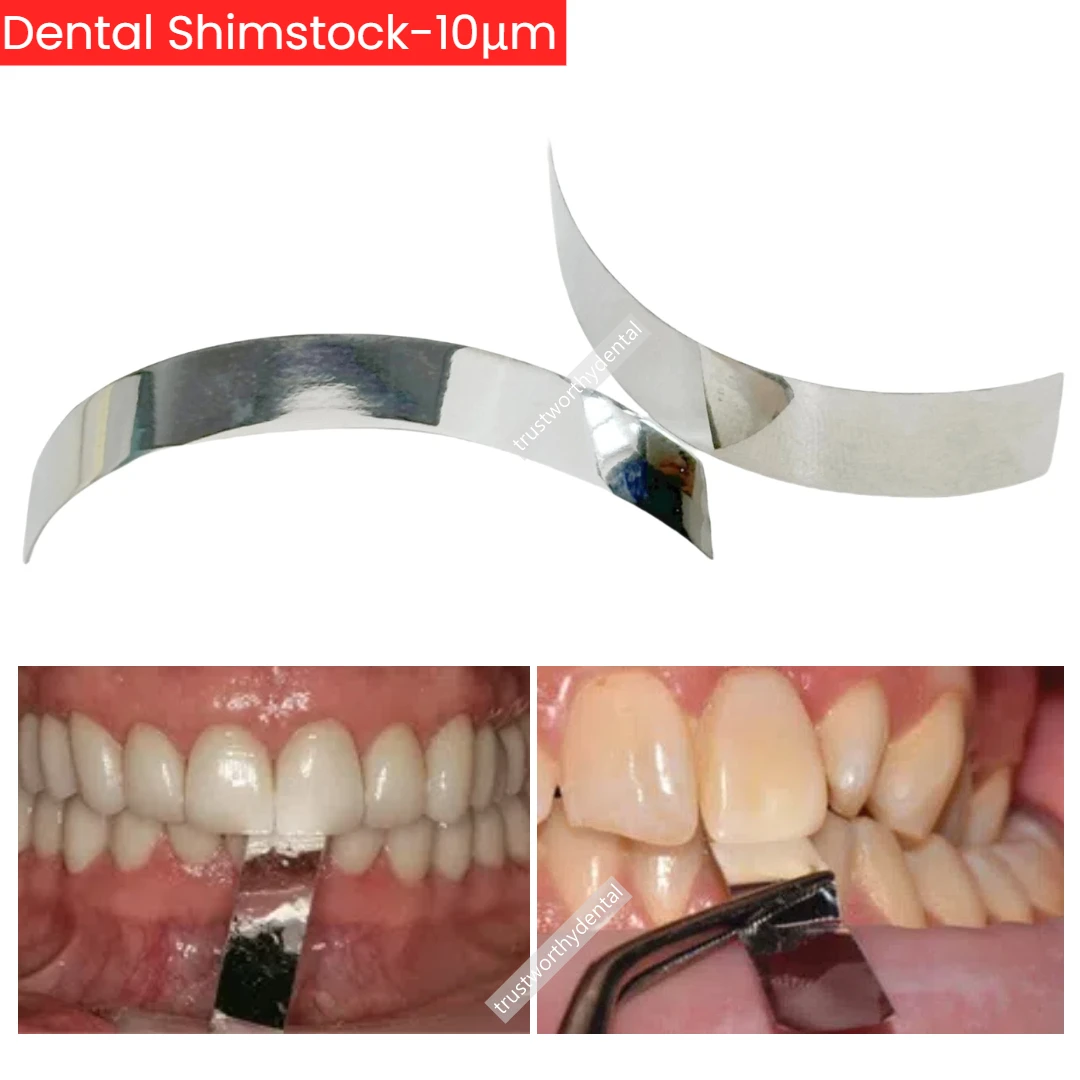 10μm Dental Shimstock Occlusal Verification Pre-Cut Shim stock Occlusion Foil Strips Articulating Paper Metallic Metal Bite Film