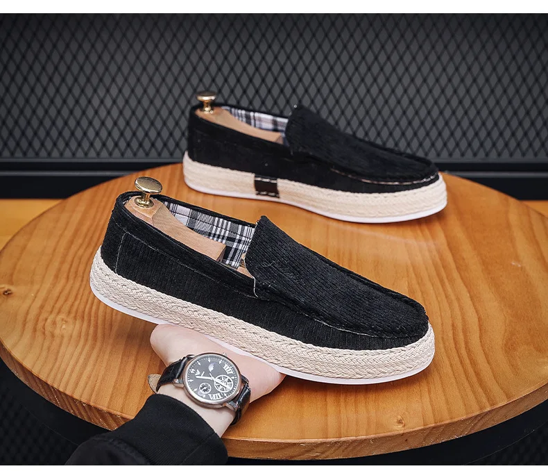 2023 New Style Corduroy Casual Shoes for Men Fashion Comfortable Linen Sole Fisherman Slip-On