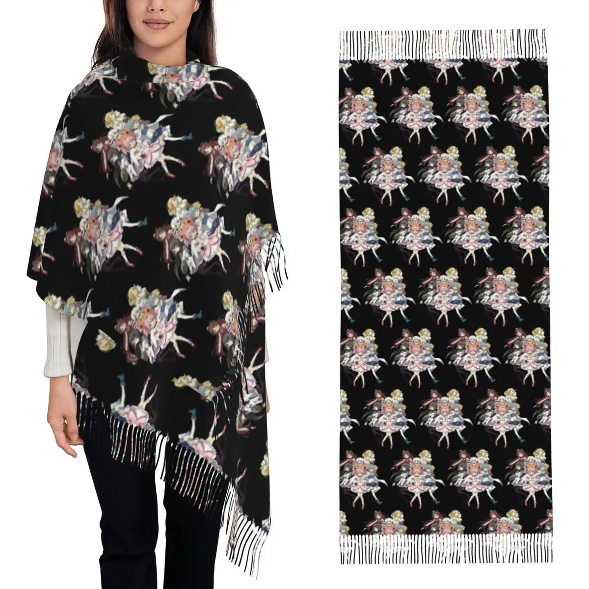 Puella Magi Madoka Magica Anime Scarf Tassel Scarves Women Soft Warm Shawls and Wraps Large Fall Winter Shawl Wrap