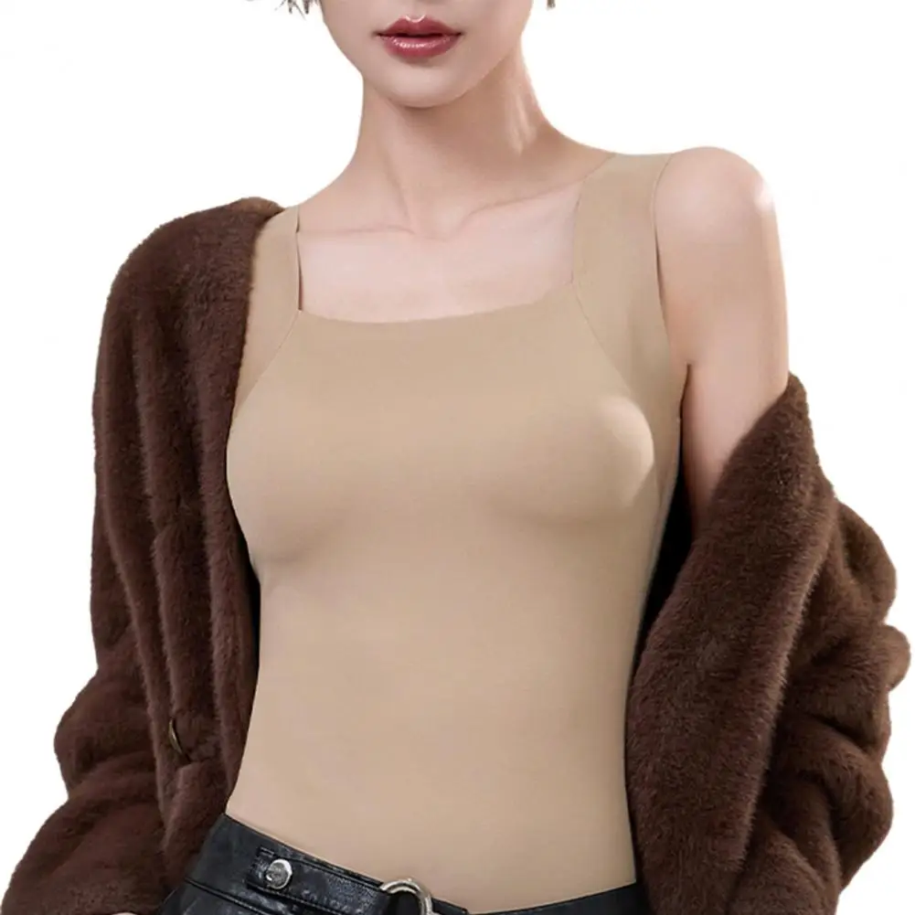 Built-in Bra with Padding Women Bottom Bra U-Neck Sleeveless Super Soft Built-In Comfort Bra Wireless Padding Layering Tops