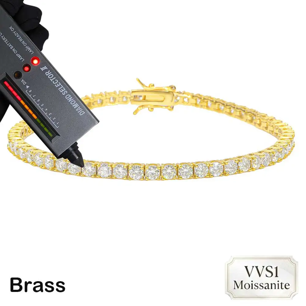 Nuoya VVS1 Zertifiziertes Moissanit-Armband Tennis 3/5MM Breite Moissanit Besteht Diamantentest GRA für Herren Damen Hip-Hop-Schmuck