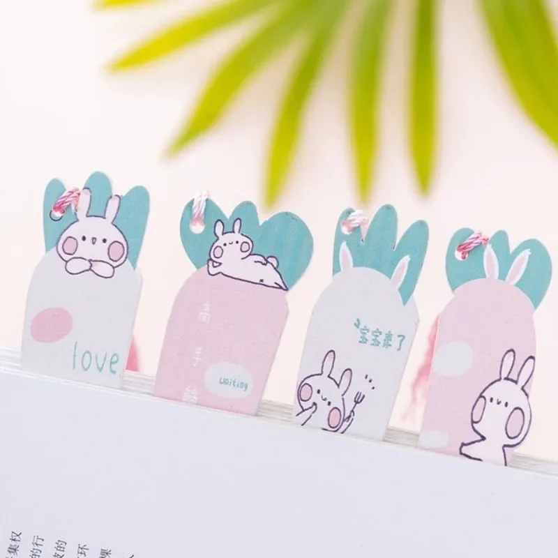 4pcs Bookmark Clip Girl Heart Carrot Rabbit Fringe Hanging Sticker Creative Cartoon Wooden Bookmarks Student Bookmark Clip