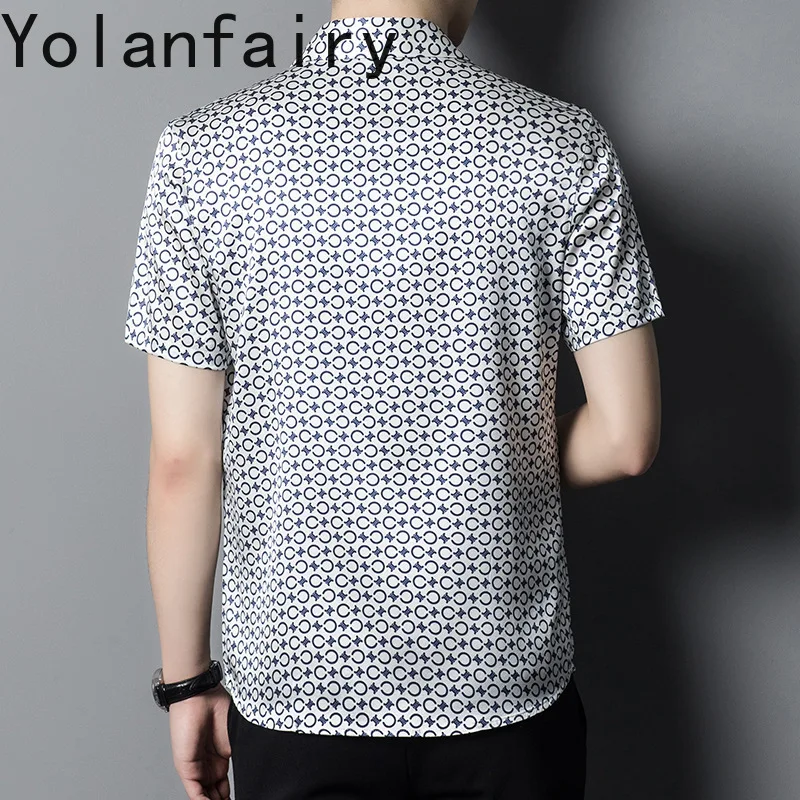 Yolanfairy 92.4% Moerbei Zijde Heren Overhemden Zomer Shirt Voor Mannen Мужская Рубашка Heren Shirts Korte Mouwen Heren Mode Tops