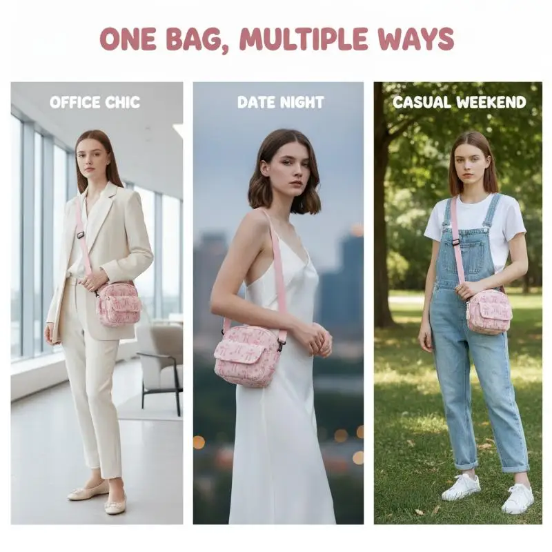 Bow Print Women Crossbody Bag Fashion Minimalist Shoulder Purse Soft Comfortable Strap for Girls Dating Party Commute