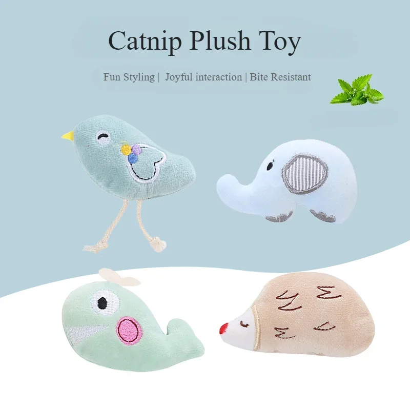 Pet Supplies Cute Elephant Hedgehog Bird Shaped Plush Toy Hi Play Contains Catnip Cat Toy