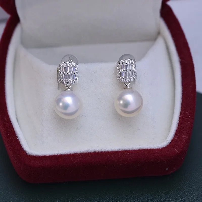 

ED199 Lefei Fashion Classic Luxury 9-10mm Strong Luster Few Flaw Freshwater Pearl Square Earring For Charm Women 925 Silver Gift