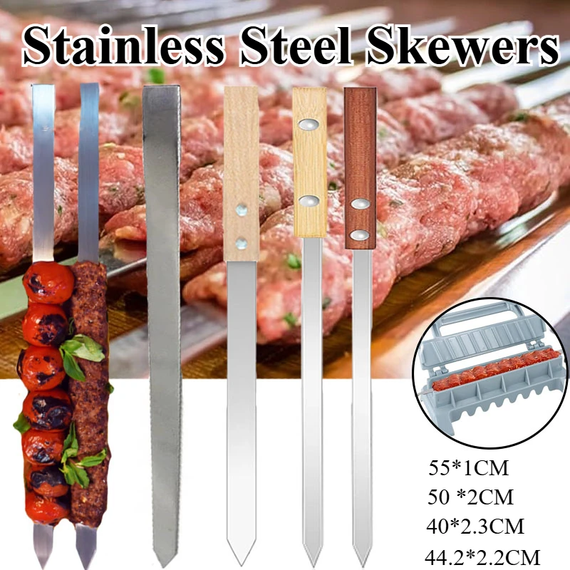 Szaszłyki kebabowe ze stali nierdzewnej 55cm/50cm/44cm/40cm Szaszłyki Shish Kebab Turecki perski Koubideh Iranian Mediterranean Brazylijski