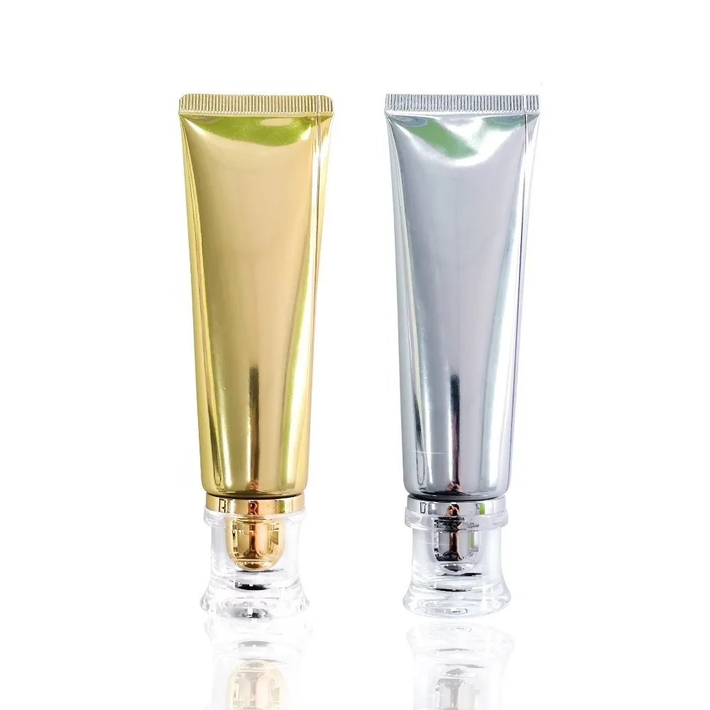 50ml Squeeze Tubes Empty Refillable Cosmetic Containers Plastic Gold Silver Travel Bottles For Facial Cleaner Lotion Hand Cream