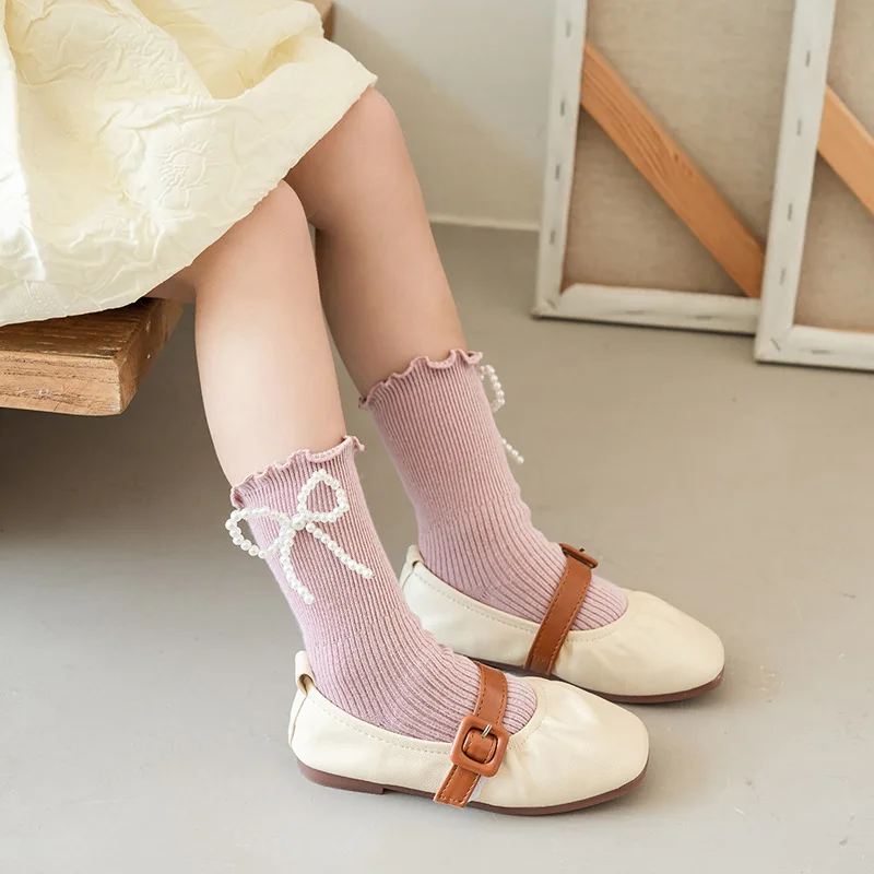 Spring and Autumn Children Cute Sweet Princess Fashion Bow Comfortable Breathable Calf Socks for Girls