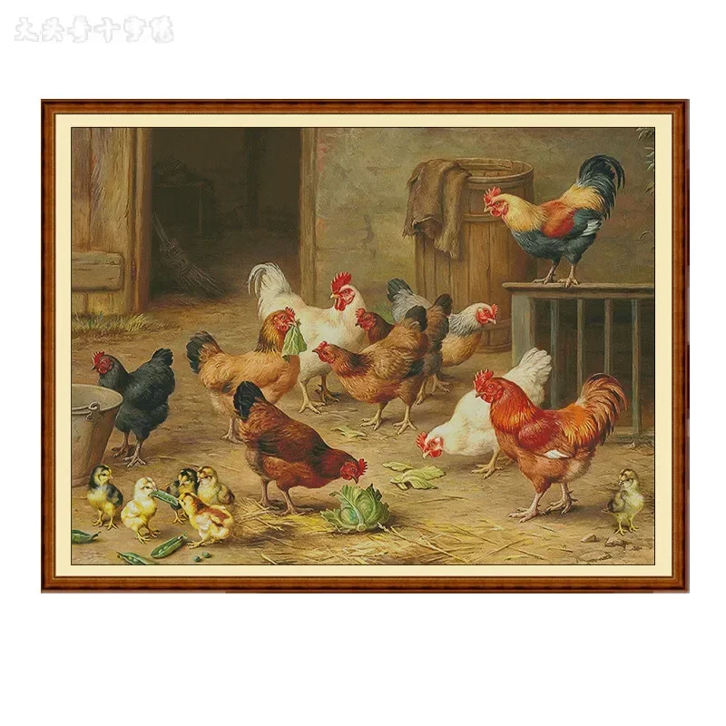 Stamped Cross Stitch Kit 14CT 16CT Pre Printed Canvas Cotton Thread Embroidery Needlework for Wall Decor[ZZ5087-Cuckoo Chicken]