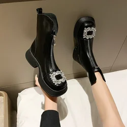 Chunky Crystal Zipper Chelsea Boots Women Shoes 2023 New Winter Designer Fashion Ankle Boots Snow Punk Goth Gladiator Lady Shoes