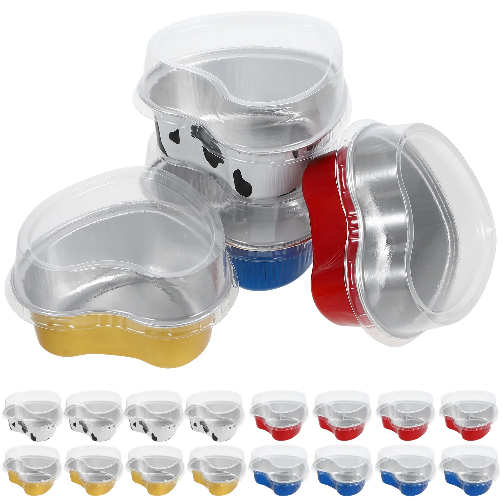 

20 Sets Aluminum Foil Box Cake Pudding Cup Pan with Lid Heart Shaped Mini Pans Ramekins Lids Baking Bowl