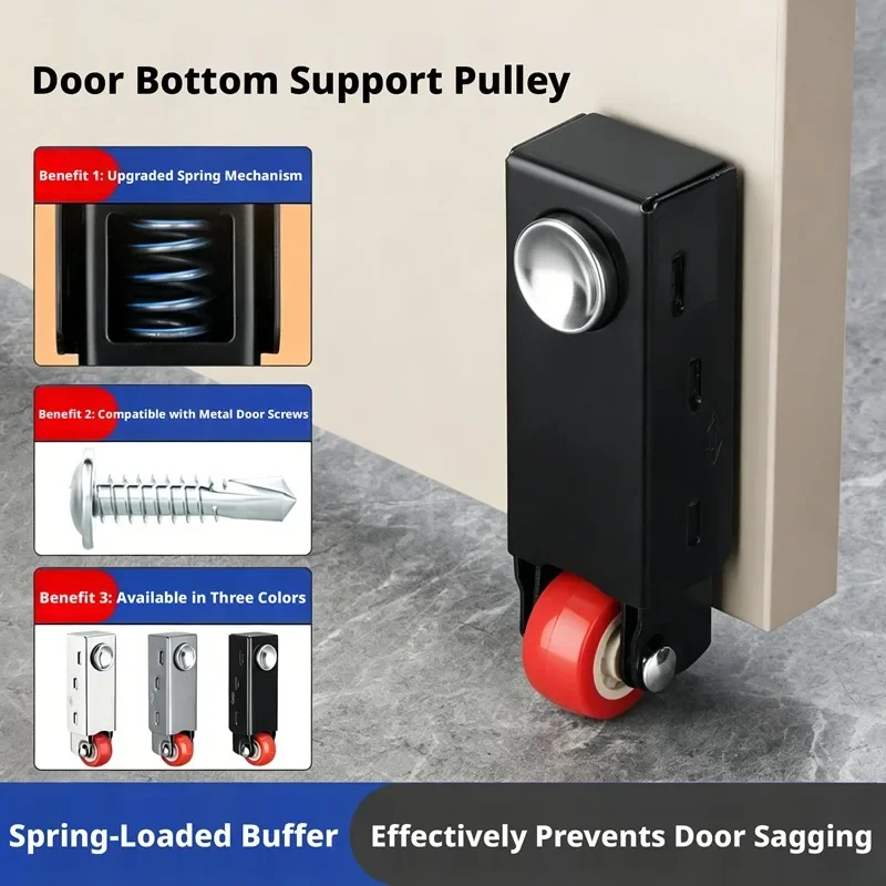 2 Pcs Door Sagging Support Pulley Spring Shock Absorption Lifting Artifact Directional Wheel Translation Load-bearing Bottom