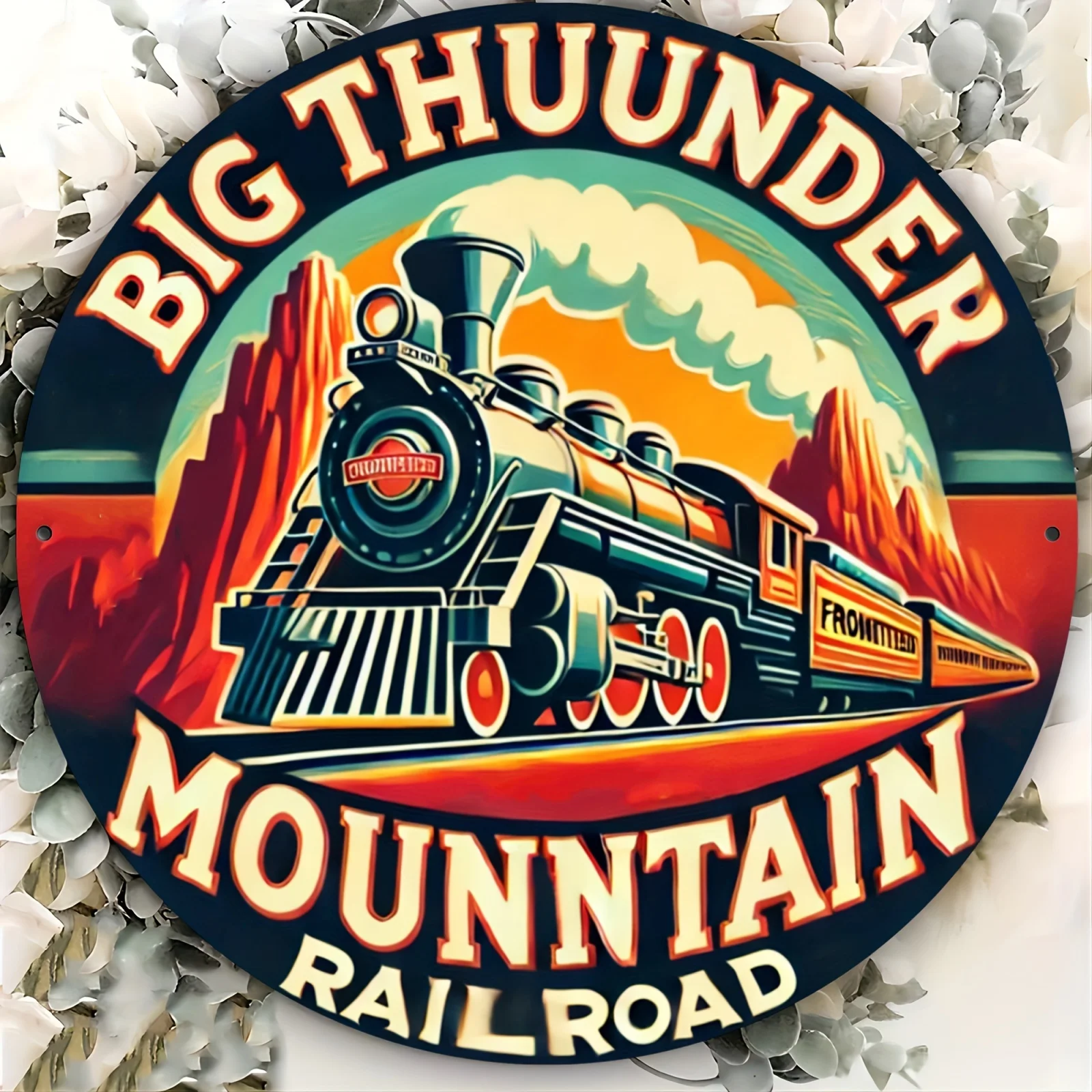 1 Stück Big Thunder Mountain Railroad Vintage Metall-Aluminiumschild, 20,3 x 20,3 cm runde Wanddekoration für Zuhause, Küche, Restaurant, Schlafzimmer,