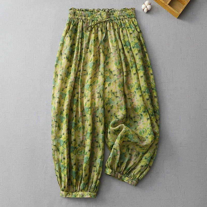 Summer Pants Floral Printing Loose Casual Vintage Bloomers Korean Fashion Harajuku Trousers Women Clothing Lantern Pants