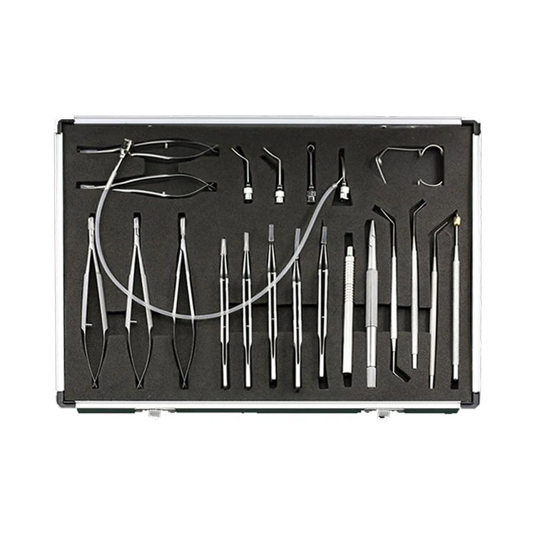 Set of 21 pieces of fine stainless steel ophthalmic surgical instruments