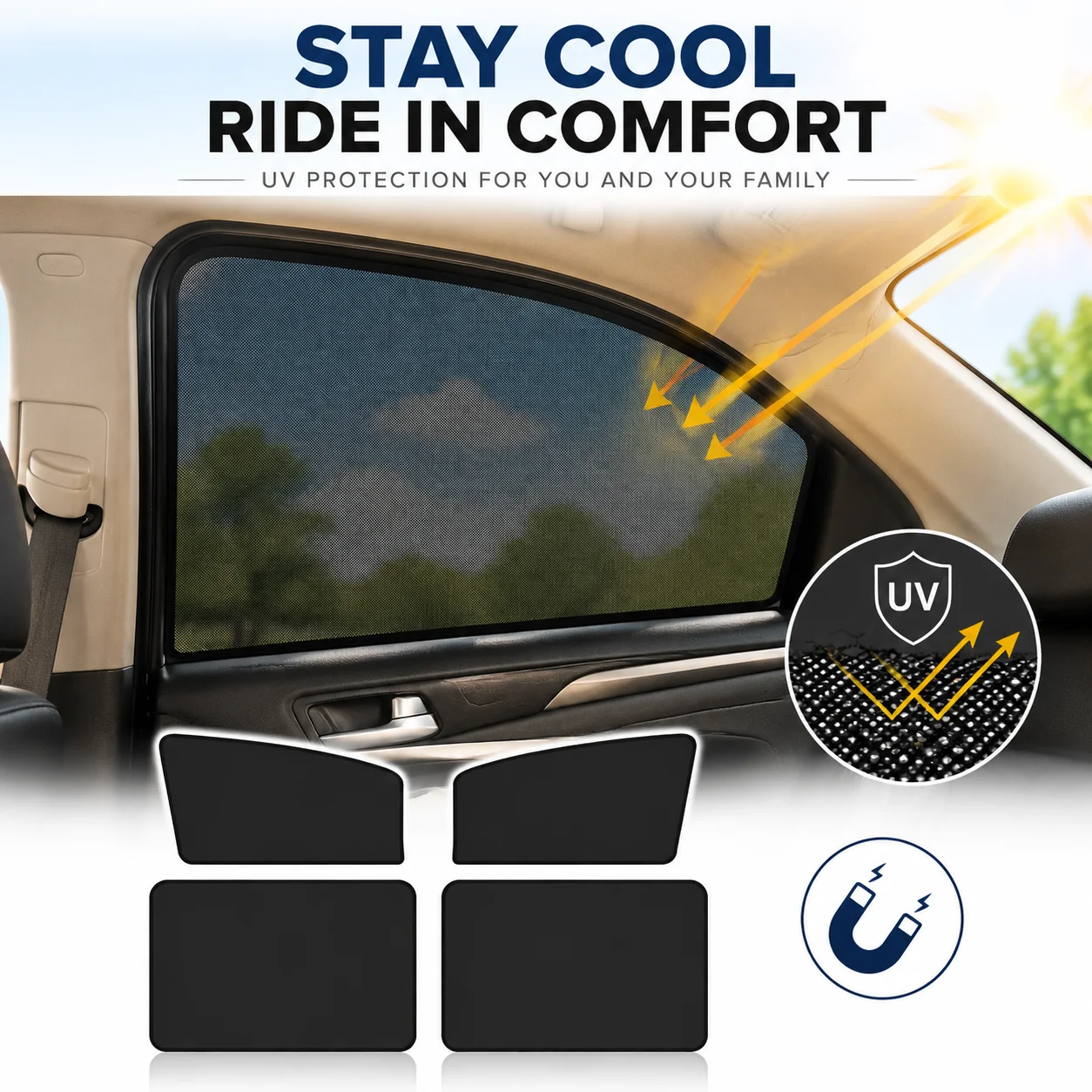 Summer Magnetic Car Mesh Sunshade, Universal Front Rear Side Window UV Shield, Lightweight Anti-UV Car Sun Protection Accessory