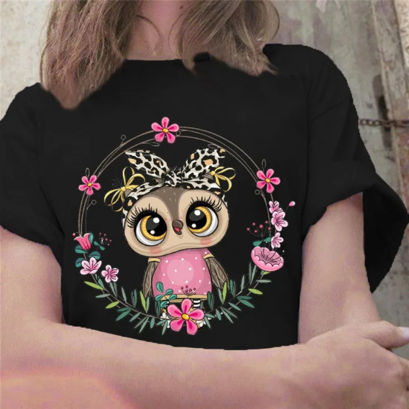 New Cute Owl Print Women's Casual Harajuku Round Neck T-shirt Graphic T Shirts Kawaii Aesthetic Clothes Harajuku Pro Choice Tee