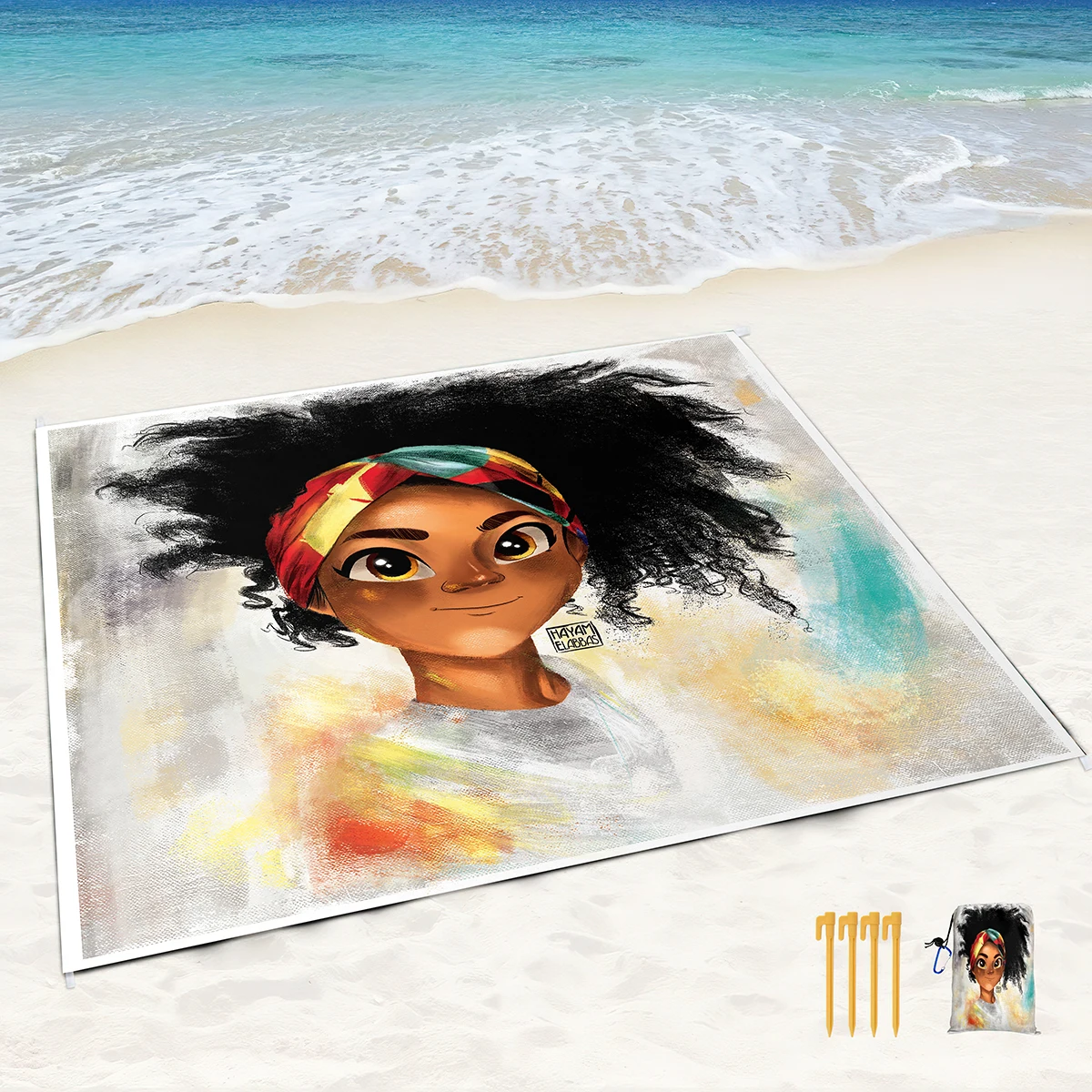 Extra Large Beach Blanket,African Girl Waterproof Sandproof Beach Mat,Lightweight Durable Picnic Carpet Quick Drying for Travel