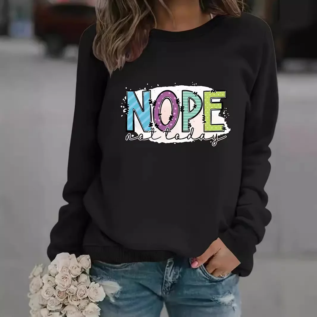 

Женская толстовка с принтом NOPE, зимний теплый пуловер, толстовка с длинными рукавами, повседневная одежда для дома