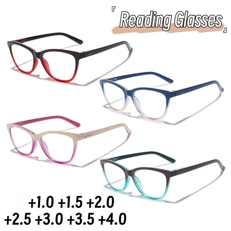 Exquisite and Elegant Cat-eye PC Reading Glasses Simplicity Versatile Gradient Color Splicing Full Frame Eyewear +1.0 To +4.0