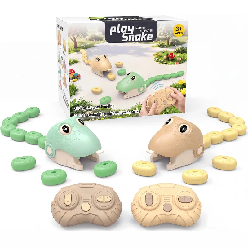Cute Rc Magnetic Swallowing Snake Toy Magnetic Attraction Sliding Feeding Game Simulation Snake Puzzle Interactive Building Toy