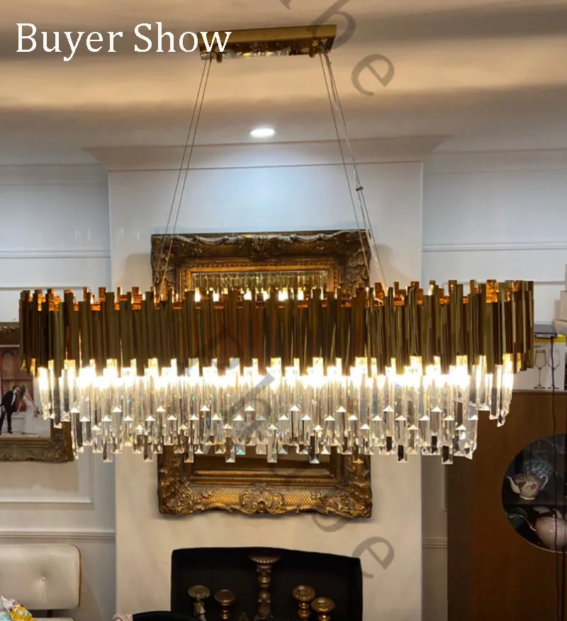 

Gold Crystal Chandelier Lighting For Dining Room Modern Hanging Lamp For Kitchen Island Bar Oval Chrome Hanging Light Fixture