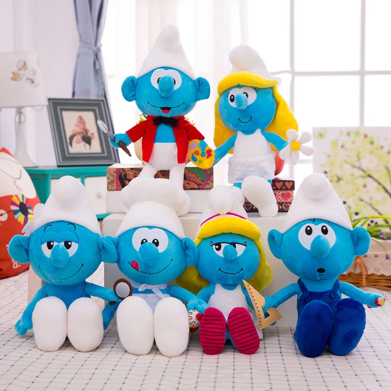 Disney Anime Smurfs Painter Engineer Chef Kawaii Action Figure Toys Cartoon Pillow Toy Children's Charm Birthday Gifts