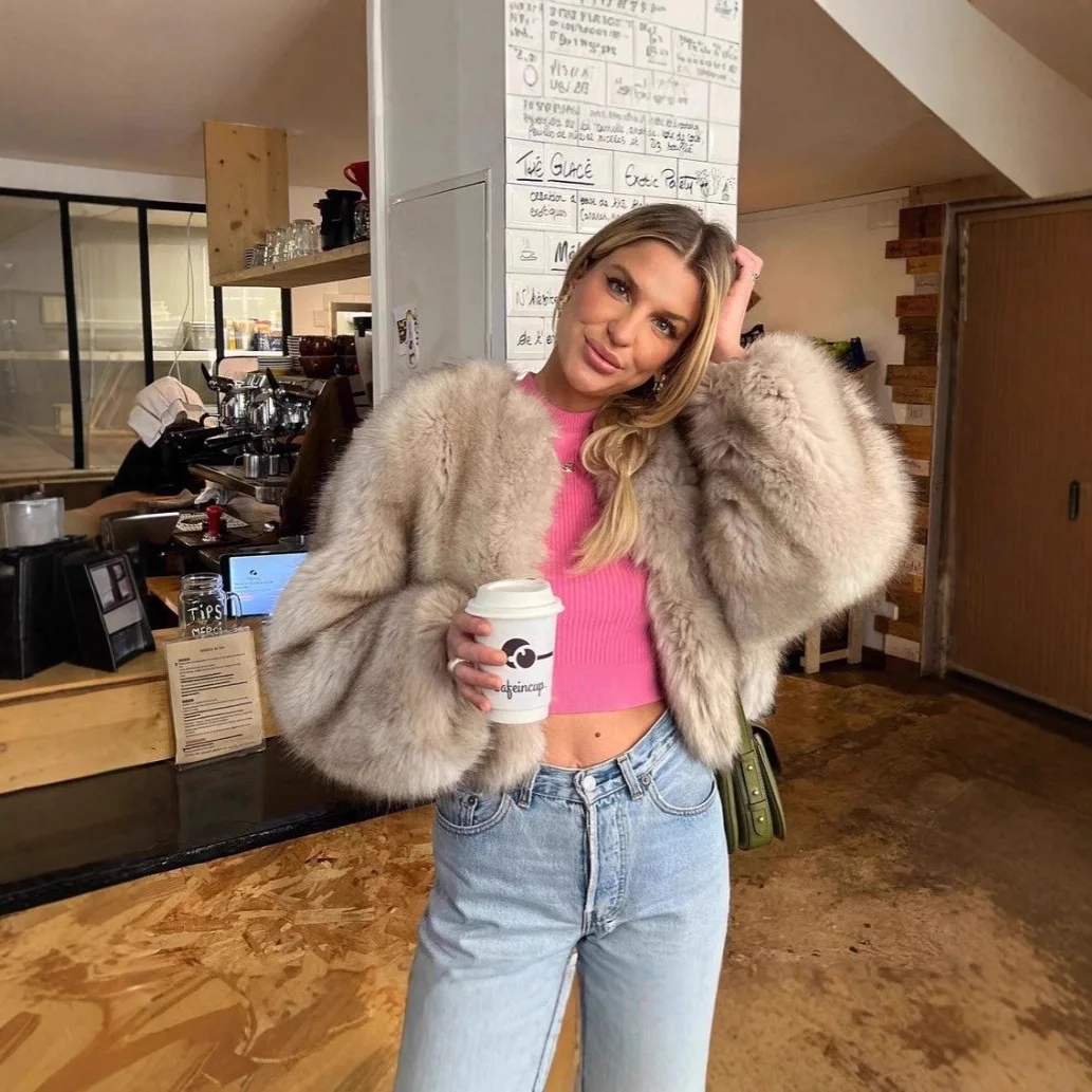 Outono inverno feminino casaco de pele do falso em torno do pescoço cintura alta projetado senhora eco pele jaqueta instagram-estilo fofo casaco de pele artificial