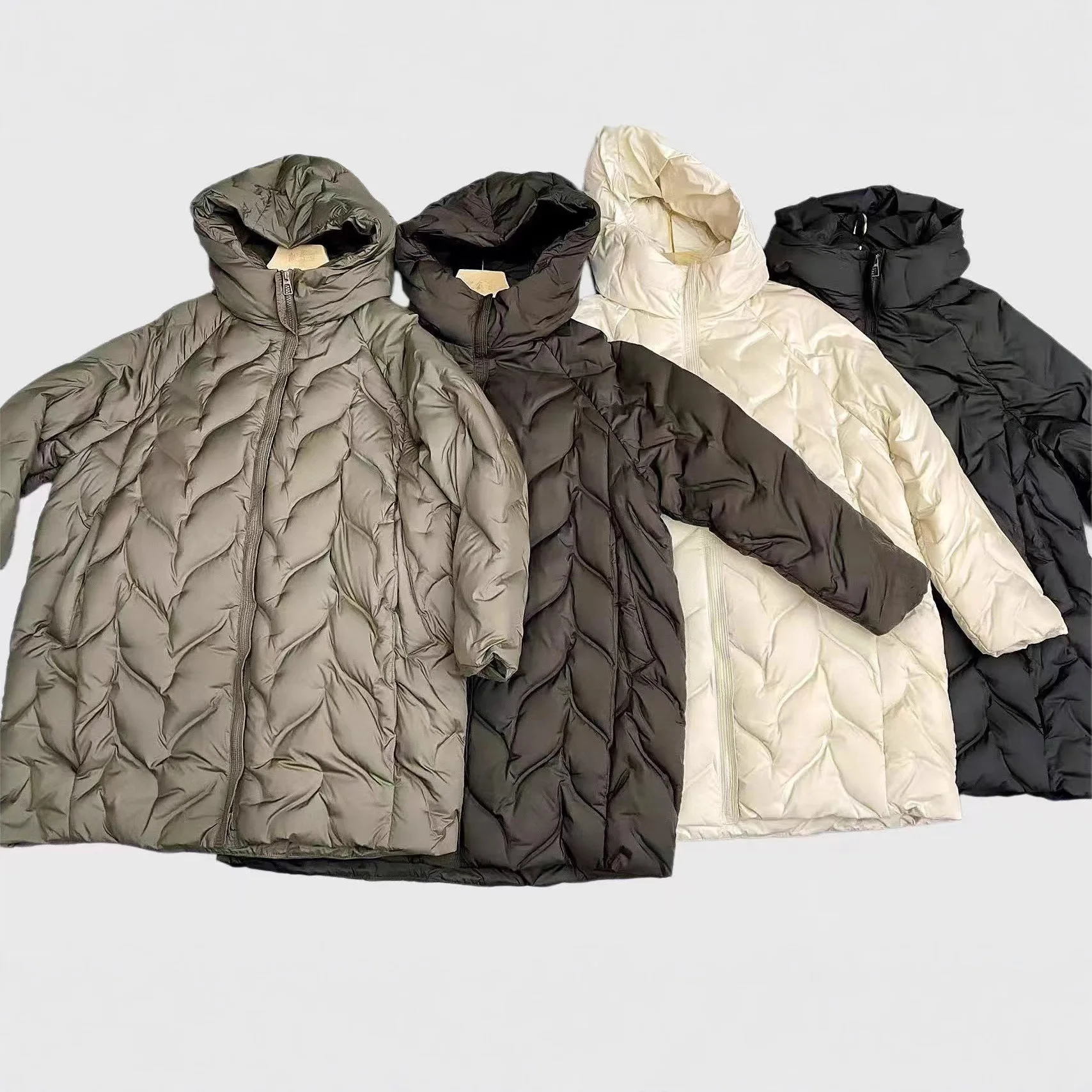 Europäische Damen-Daunenjacke für Herbst und Winter mit Kapuze, lockere Pendel-Daunenjacke