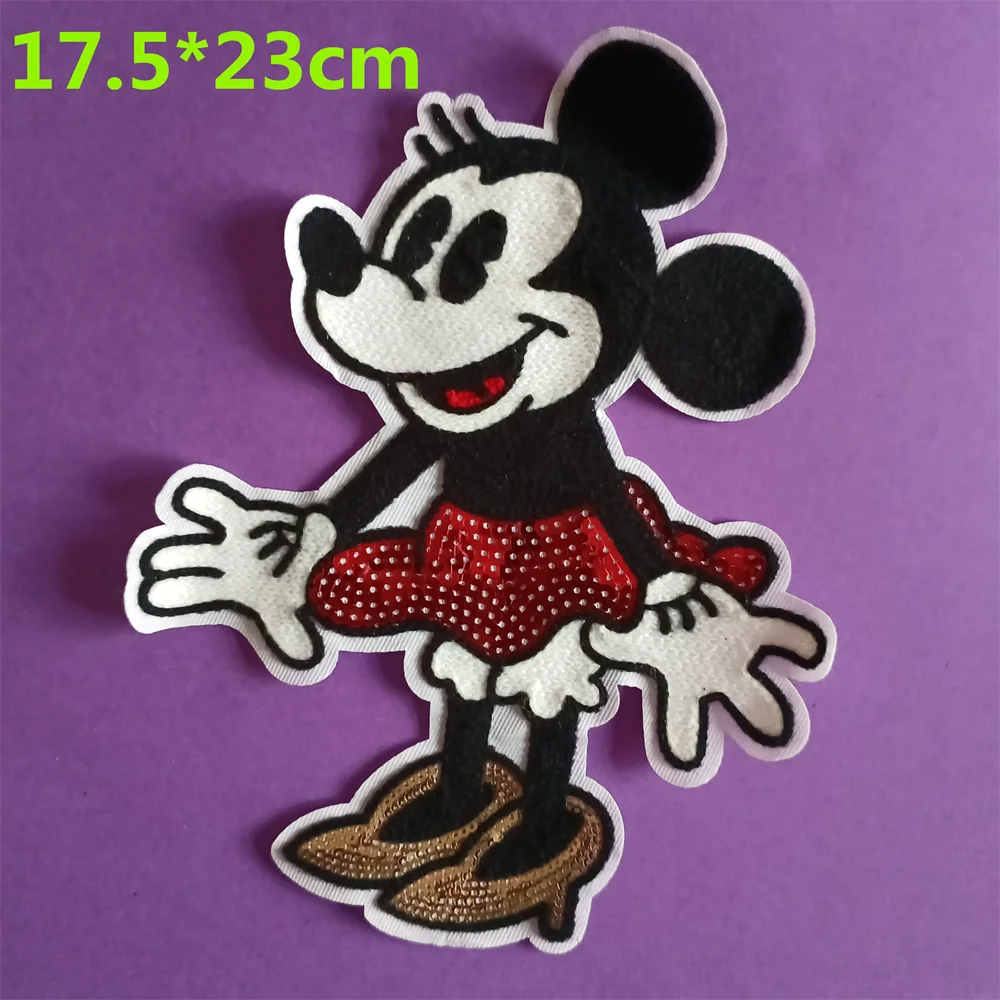 [1Pcs Large] Minnie Mouse Anime Mbroidered Patches for Children\'s Clothing Mickey Mouse Sew On Cute Luxury Patch for Kid Jackets