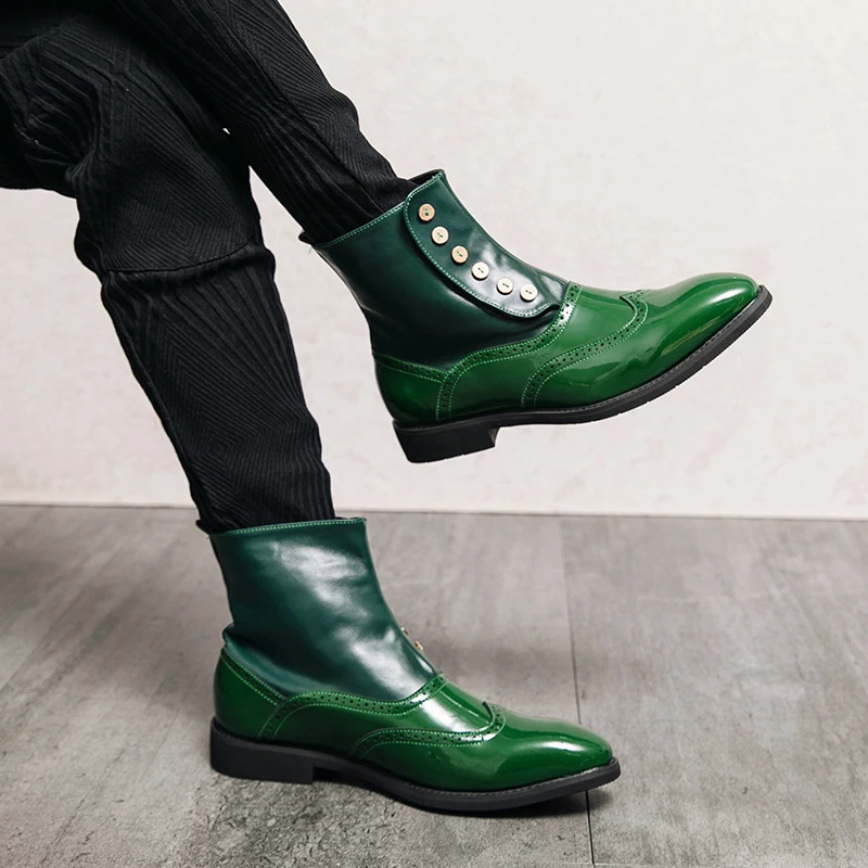 

Мужские зимние кожаные ботинки Mayba до середины икры, высокие черные, зеленые туфли ручной работы, размер 38-46