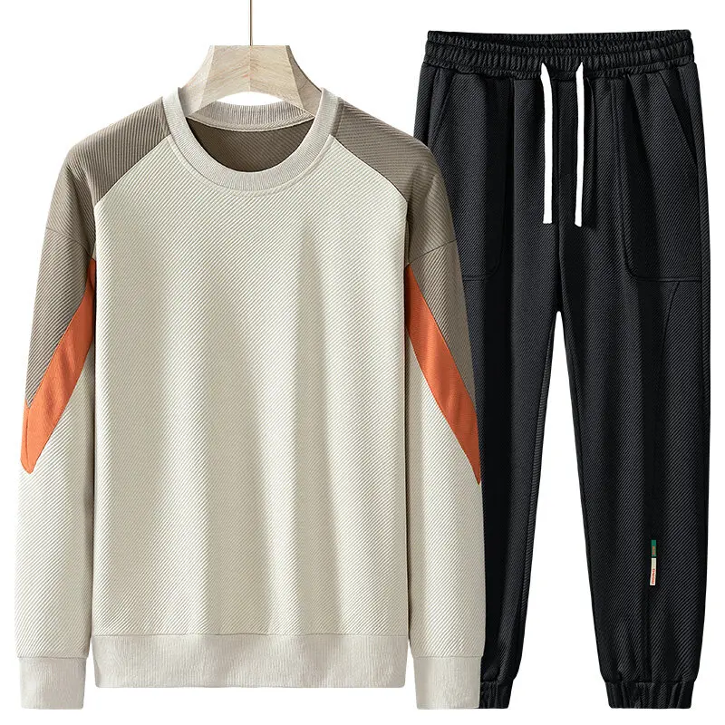 

2025 Spring/Autumn New Fashion Hoodie Set Men's Round Neck Spliced Long Sleeve Pants Casual Sports Hoodie Two Piece Set