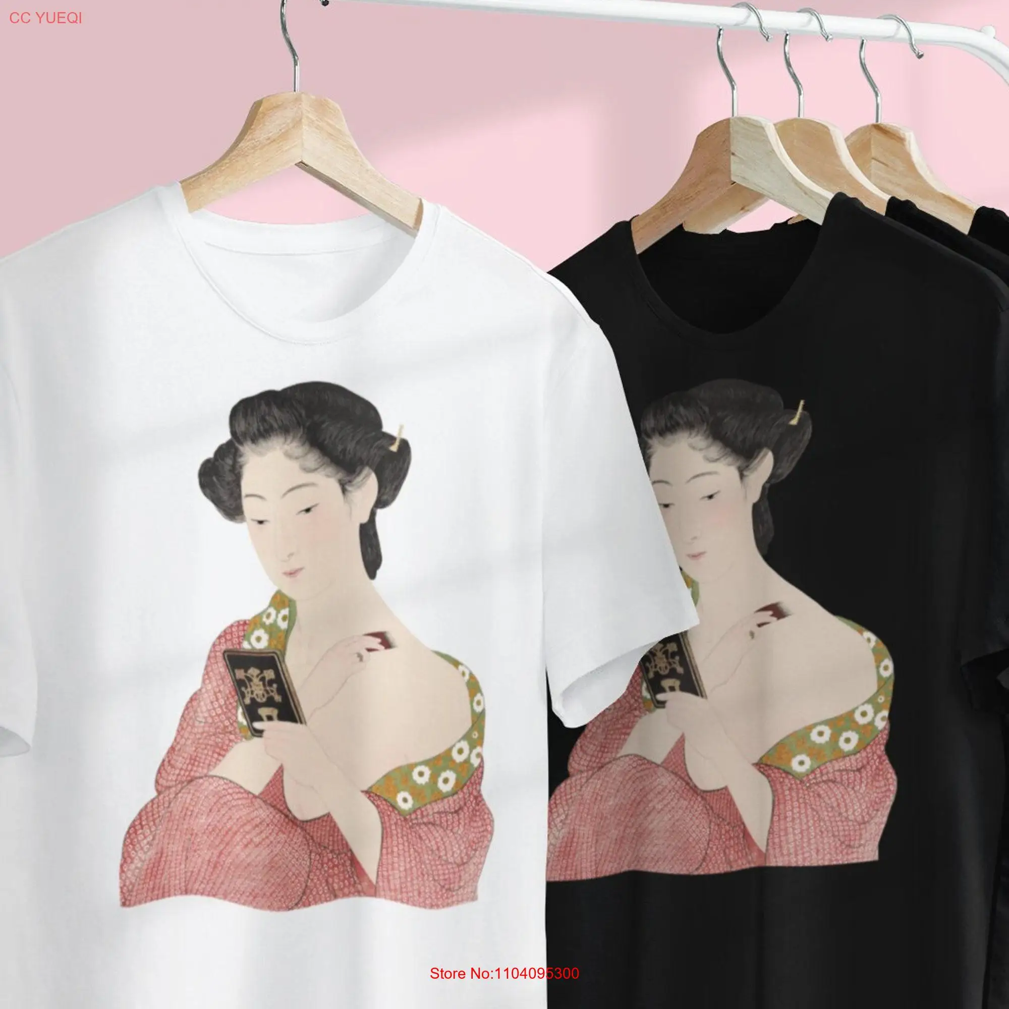 UNISEX Geisha T-shirt para meninas, Ukiyo e, arte asiática, estética japonesa, mangas longas ou curtas