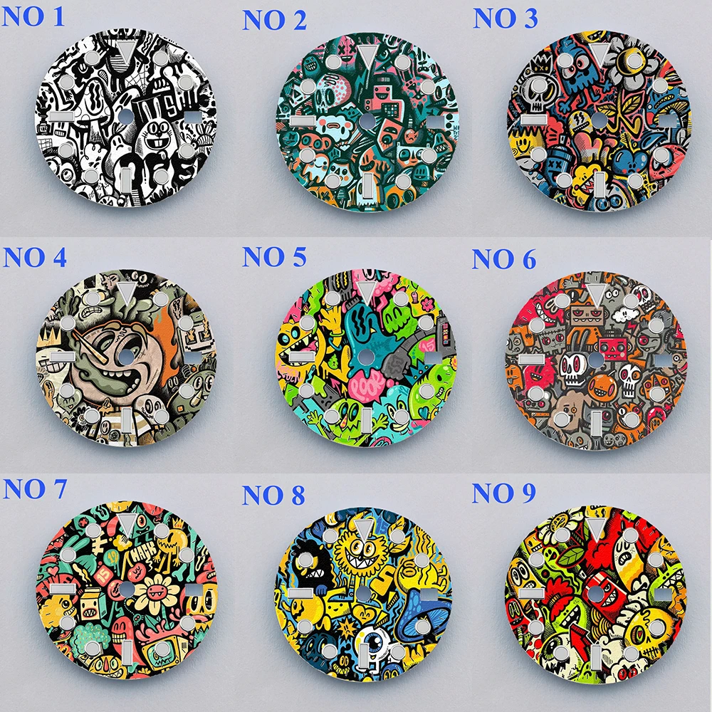 28.5mm Watch Dial NH35 Dial Green Luminous Creative Dial Color Printing Custom Dial Watch Face Fit NH35/36 Movement Watch Parts