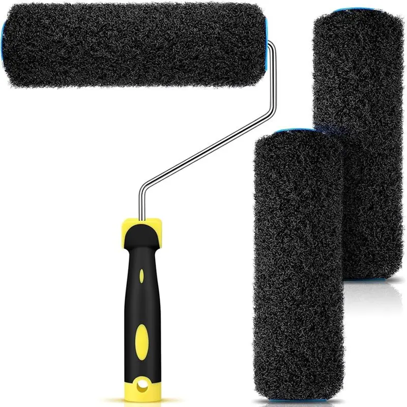 AEE4-3Pcs Drywall Compound Roller Cover With 1Pc Paint Roller Frame, Drywall Texture Roller Brush For Putty, Texture Coating