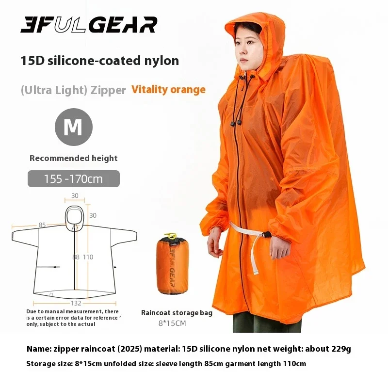 3F UL GEAR Rits Regenjas 15D Nylon/210T Polyester Waterdichte Jas Ultralicht Buiten Fietsen Kamperen Wandelen Regenponcho Jas