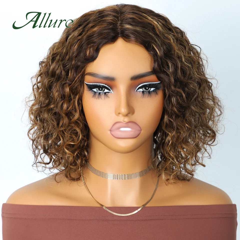 

Kinky Curly Human Hair Wigs for Black Women 180% Density Brazilian Water Wave Hair Wig 10 inch Natural Black Colored Lace Wigs