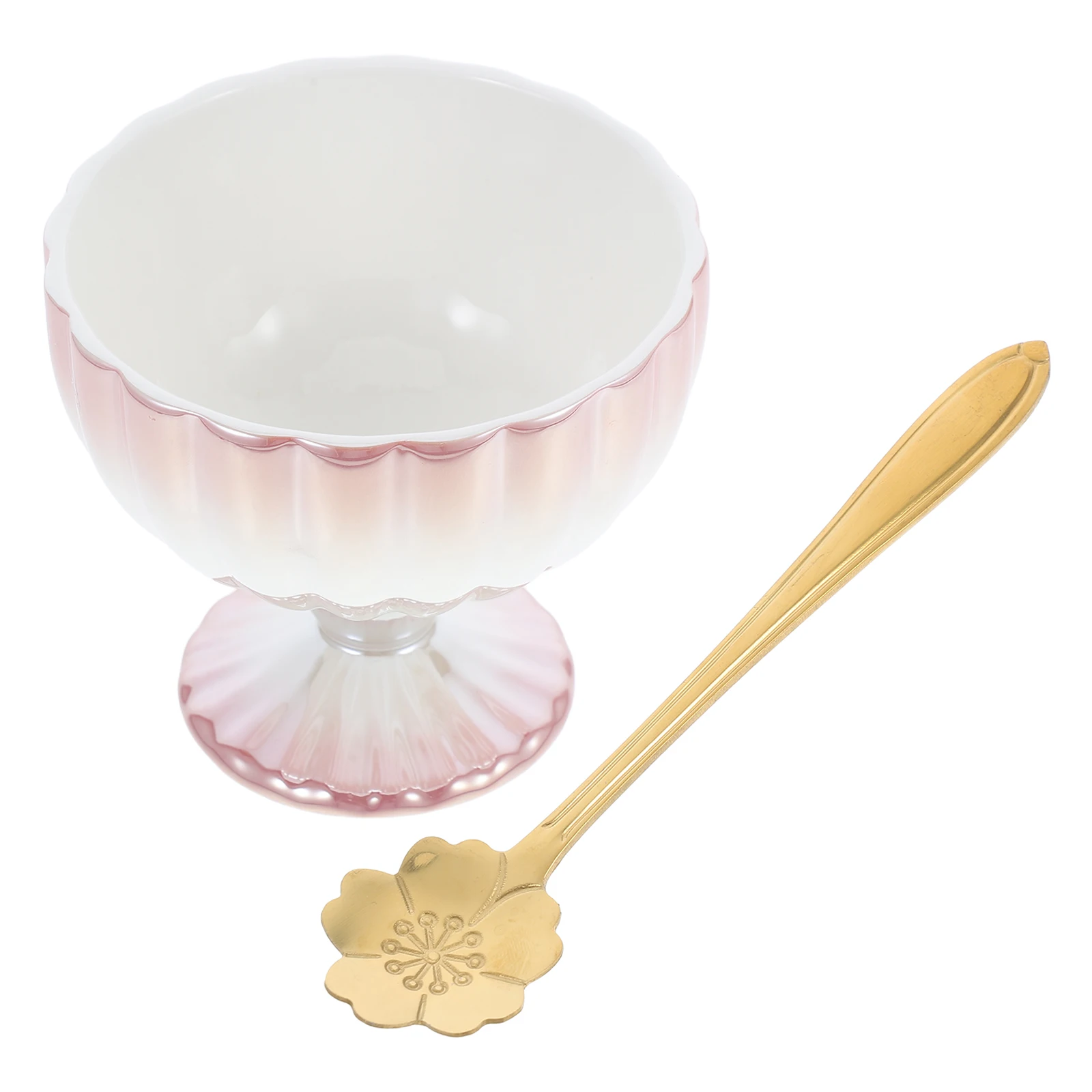 

1Set Footed Dessert Bowl Ceramic Ice Cream Cup with Spoon Elegant Tall Mug for Pudding Smoothie Fruit Salad Yogurt Trifle