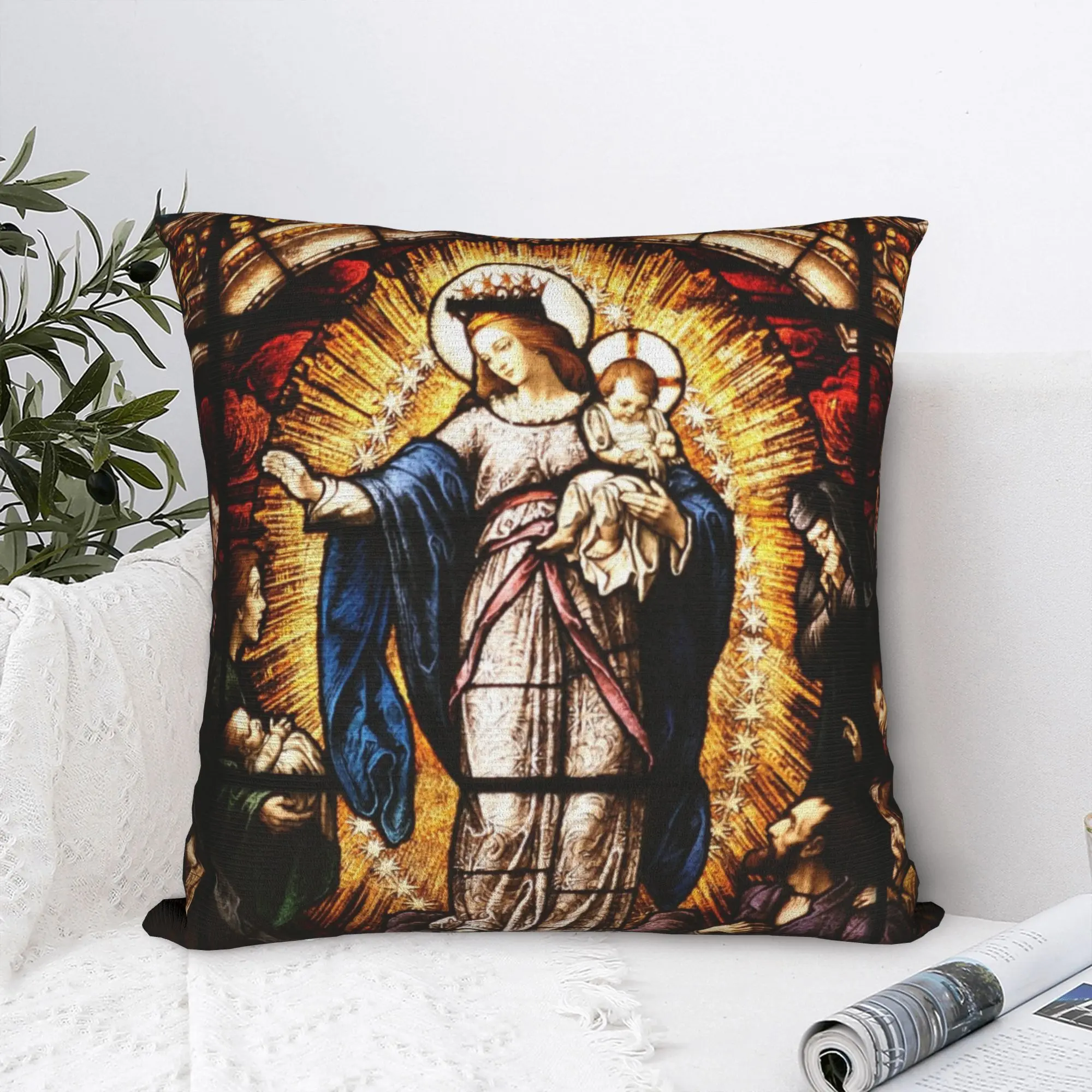The Virgin Mary Pillowcase Polyester Cushion Cover Decorative Jesus Catholic Christ God Vintage Pillow Case Cover Home 45*45cm