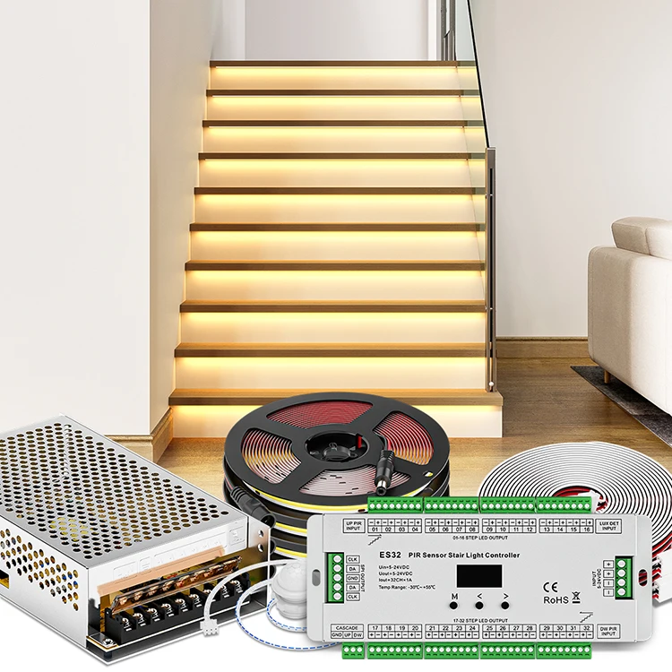 Novos produtos de tendência fcob dimmer de cor única luz de escada interna sensor pir kit de escada conjunto de tira led para escadas