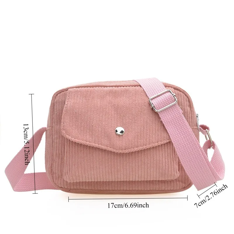 Corduroy Crossbody Bag Vintage Casual Shoulder Bag Solid Color Handbag with Zipper Adjustable Shoulder Straps Bandolera Hombre image 5
