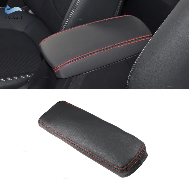 For Toyota Corolla 2021 Black Microfiber Leather red stitching Car Center Console Lid Armrest Box Cover Trim Accessories