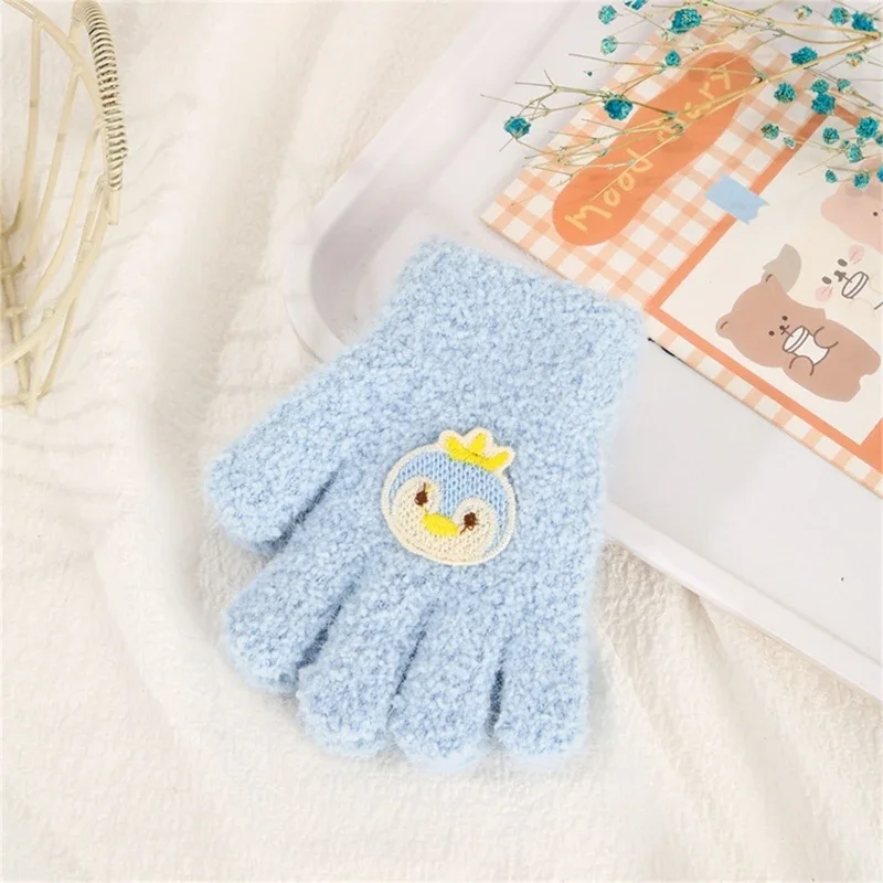 Cartoon Bear Knit Gloves Full Finger Stretchy Gloves for Kids Warm Winter Mittens for Boys & Girls for 1-3 Years