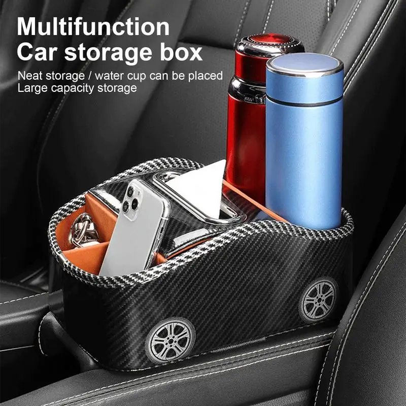 Partitioned Car Armrest Storage Box Arm Rest Case Box Container Stowing Organizer Accessories Water Bottle Tissue Box Holder