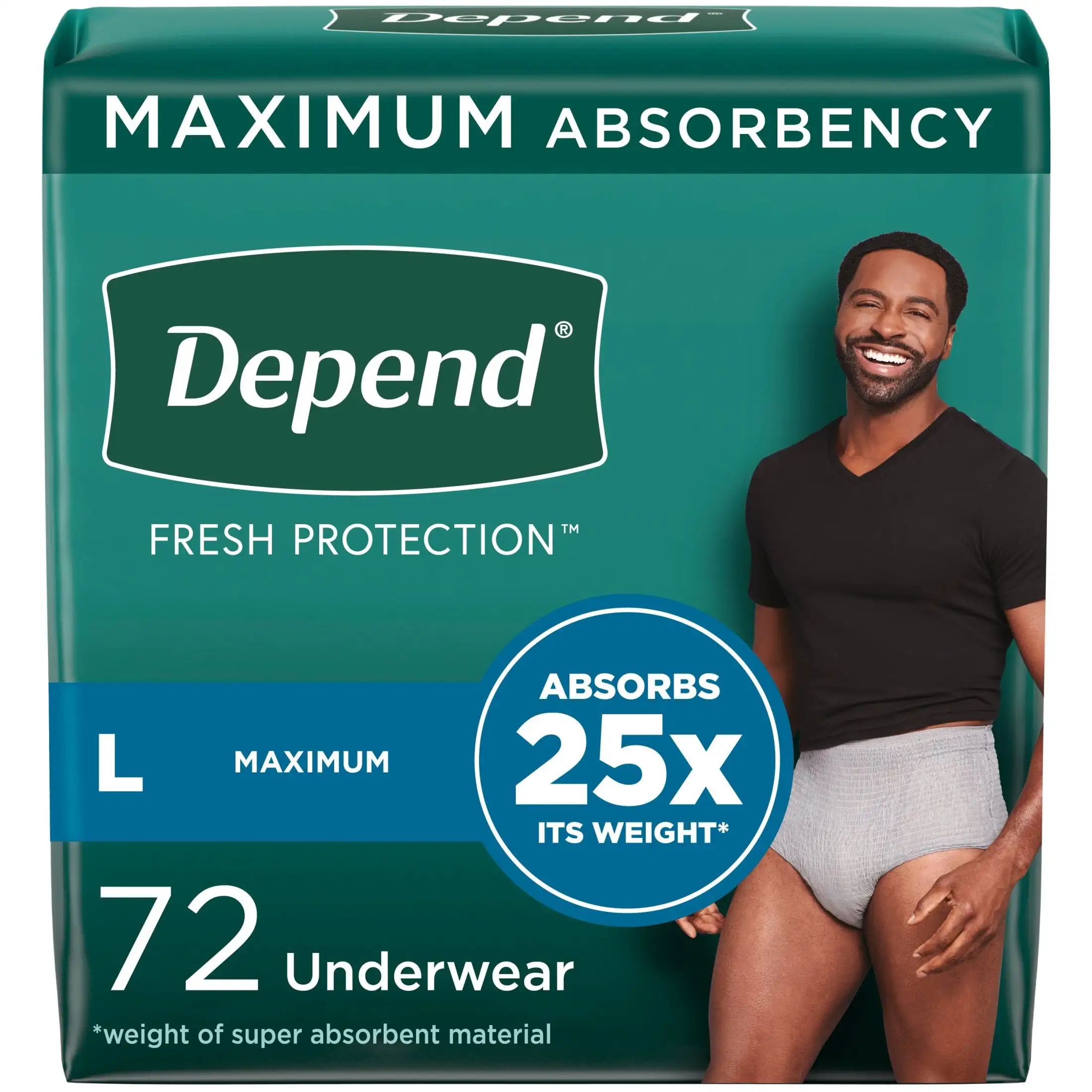 

Depend Fresh Protection Adult Incontinence Underwear for Men, Maximum, L, Grey, 72 Count