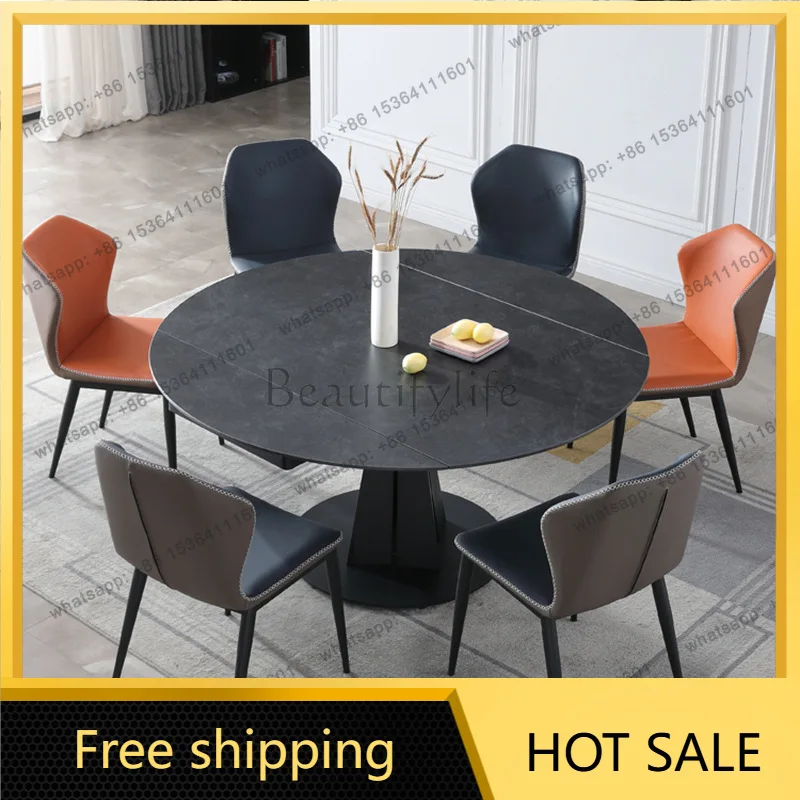 Factory Direct Sales Minimalist rock slab square and round dual-purpose rotary telescopic folding round table