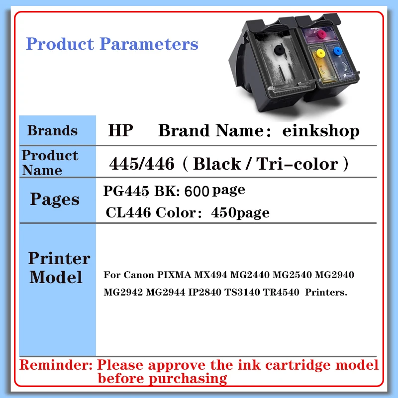 Recarregáveis PG-445 PG445 CL-446 XL Cartucho de Tinta para Canon PG 445 CL446 para Canon PIXMA MX494 MG2440 MG2940 MG2540 MG2540S IP2840